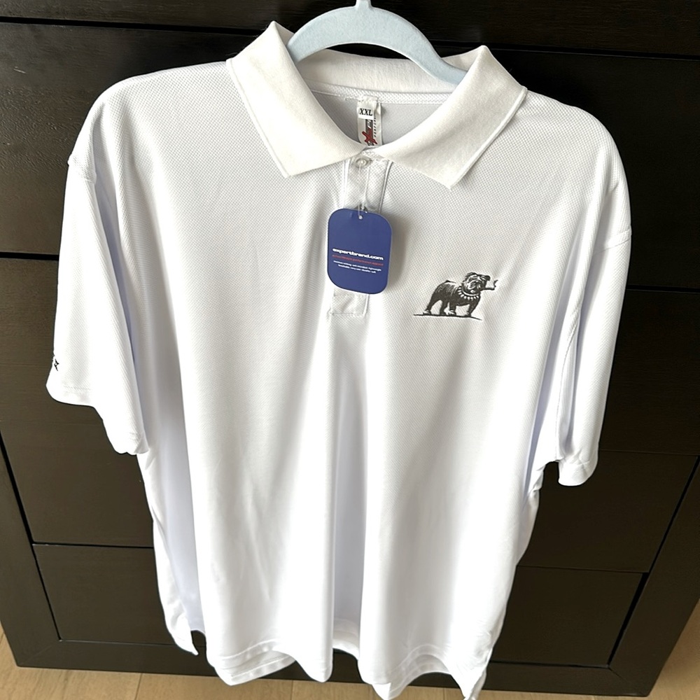 New With Tags White Polo Shirt Silver Bulldog Stitched Embroidered Logo XXL